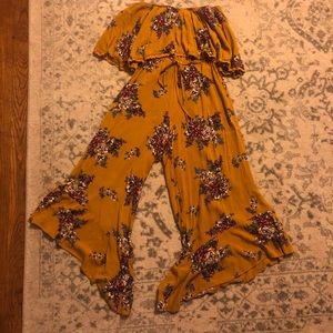 Mustard/floral casual jumpsuit
